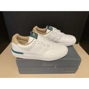 New! Mens New Balance 574 Court White/Green/Tan Leather Athletic Shoes. Size 8.5